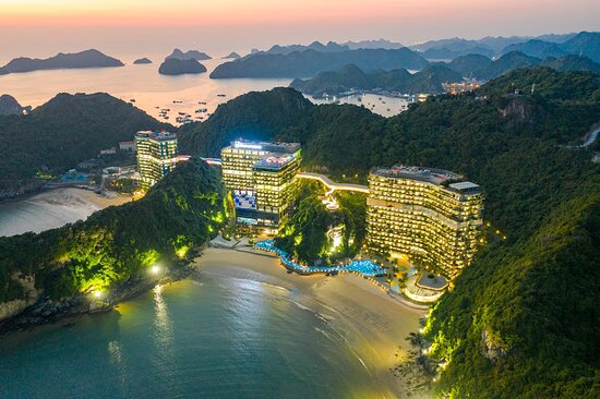 Relaxing at a beachfront resort with panoramic views of Lan Ha Bay.