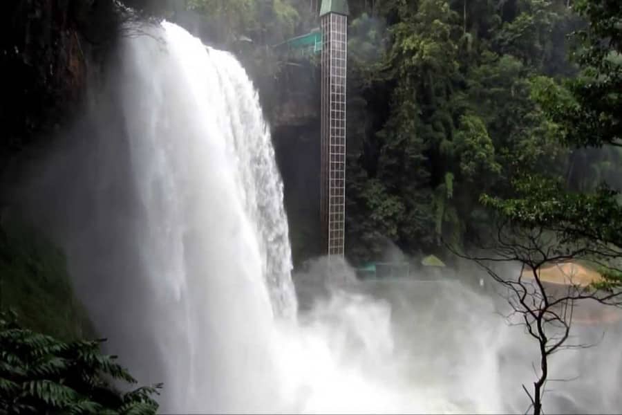 The glass elevator offering a unique perspective on Dambri Waterfall.
