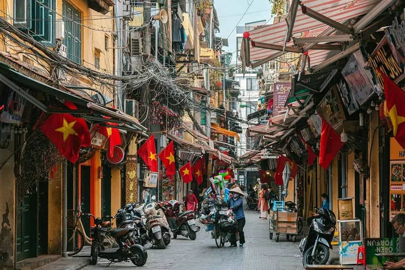 Hanoi's Old Quarter showcases the blend of French colonial and traditional Vietnamese architecture