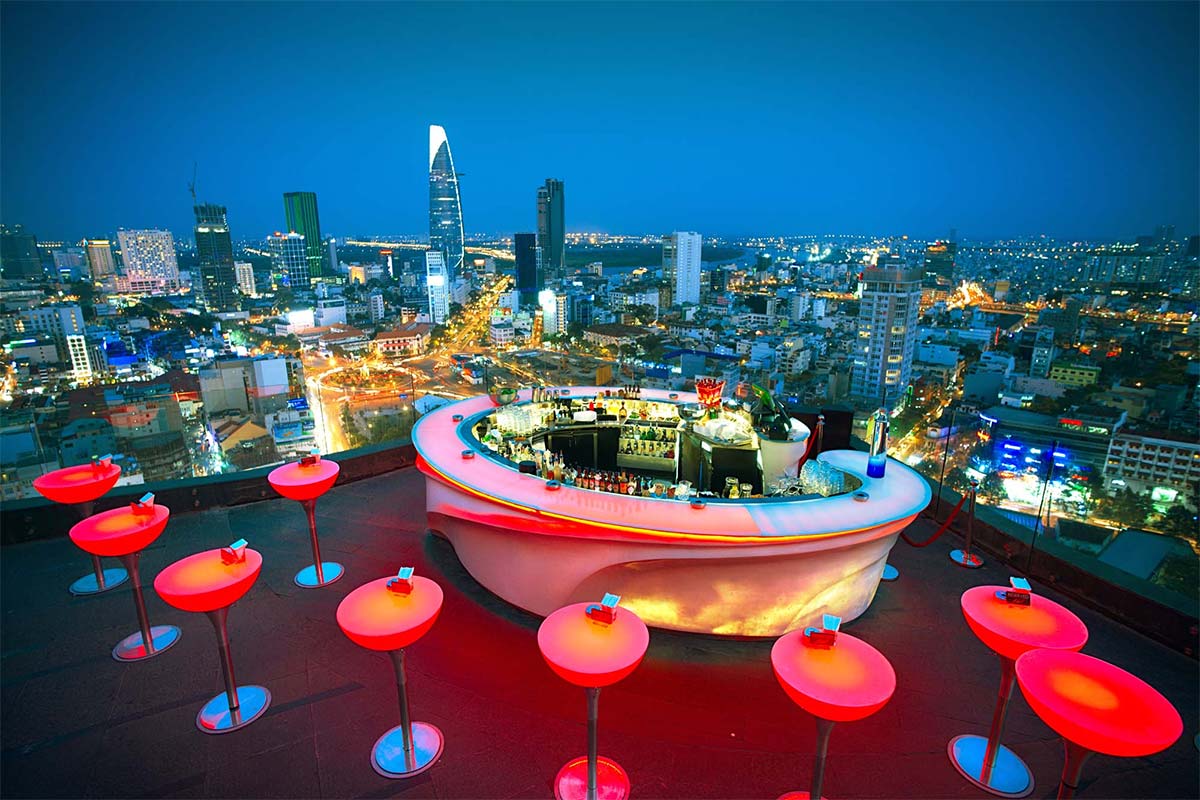 Rooftop bars offer panoramic views of Saigon’s shimmering skyline.