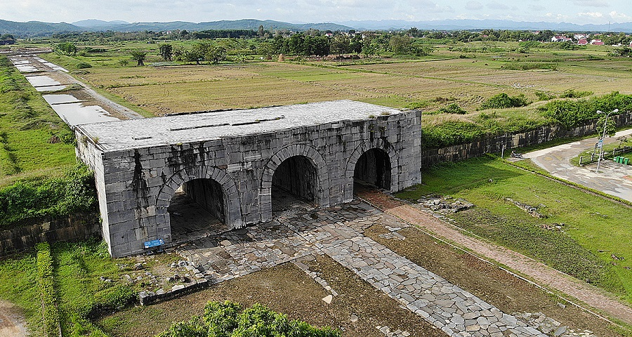 Precision-cut stone walls rise from fields and villages