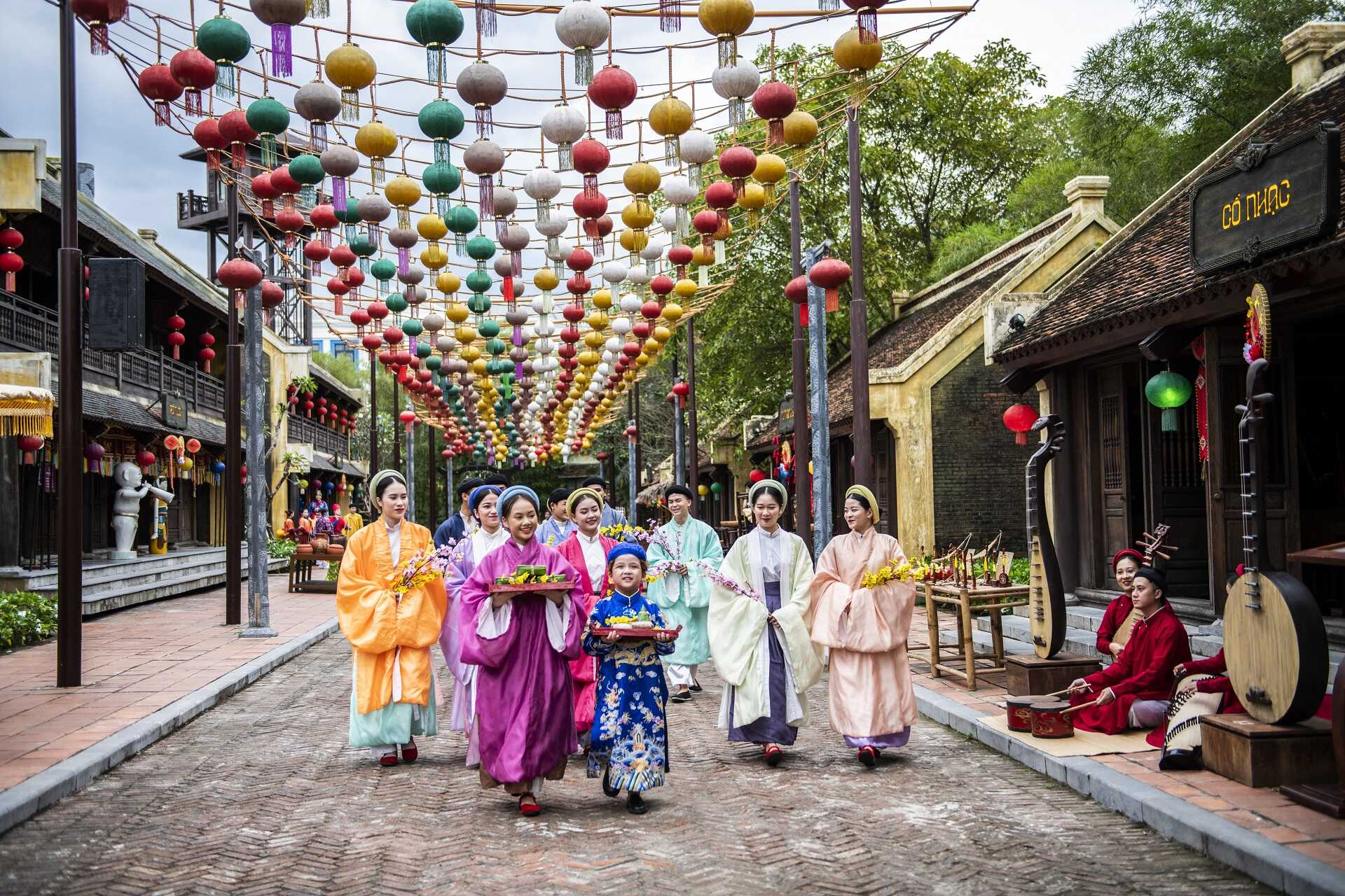 The vibrant red and gold decorations during Tet symbolize luck and prosperity, central themes in many Vietnam Traditional Festivals.