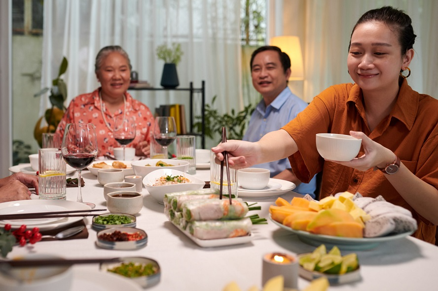 Communal dining reflects Vietnam's emphasis on family and community