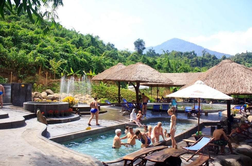 A view of the warm hot spring pools near the base of Yang Bay.